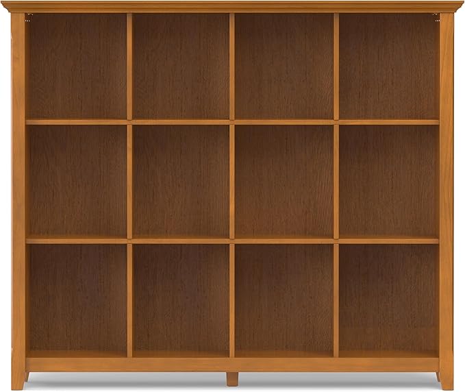 SIMPLIHOME Acadian Bookcase - 57 inch Tall 12-Cube Solid Wood Storage Display Unit in Light Golden Brown, Transitional Cube Organizer for Living Room or Office with Fixed Shelves and Tapered Legs