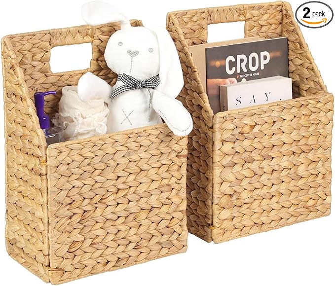 Wicker Hanging Storage Basket (10,5"Lx6,5"Wx13"H), Set of 2 Wall Baskets, Water Hyacinth Baskets, Wall Decor Hyacinth Basket Hanging for Organizing Files, Mails, Books, Accessories