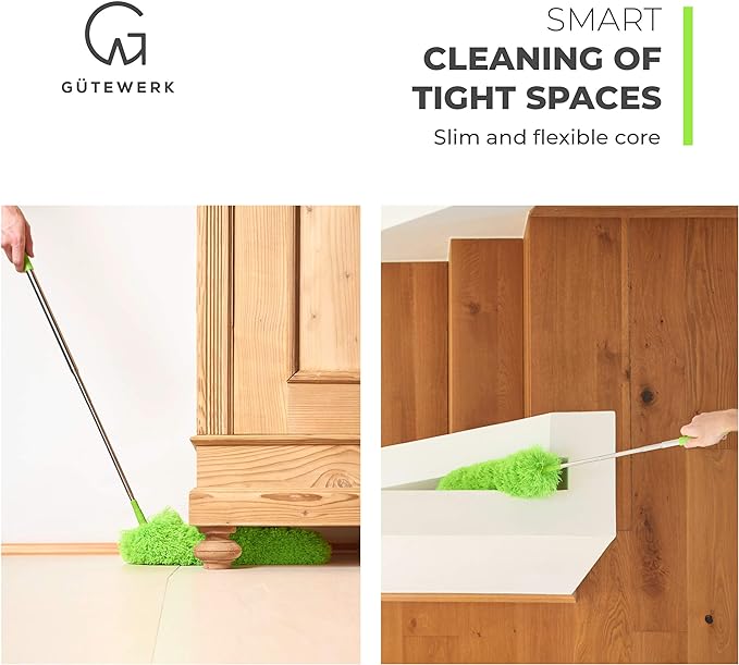 Extendable Microfiber Feather Duster, Feather Dusters for Cleaning, Ceiling Fan Dust and Cobweb Cleaner - Electrostatic Bendable Head - up to 55 Inch