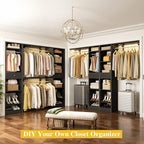 Unikito 10-15FT Closet Systems, Large Wood Walk in Closet Organizer with Hanging Rods and Drawers, Heavy Duty Closets Wardrobe with Shoe Racks, Sturdy Reversible Clothes Closet Kit, Black, Set of 2