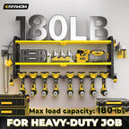 KAFAHOM Power Tool Organizer with Charging Station, Built in 8 Outlet Power Strip,Large 8 Drill Holder Wall Mount, Heavy Duty Metal Power Tool Storage Rack Tool Shelf for Garage Organization Black