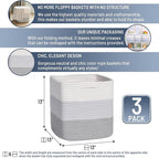 NaturalCozy 13 Inch Cube Storage Bins Cotton Rope Woven Baskets for Organizing 3-Pack | 13 x 13 Storage Cubes | Fabric Square Storage Baskets for Shelves Organizer, Kids Toy Bins, Closet Baby Nursery