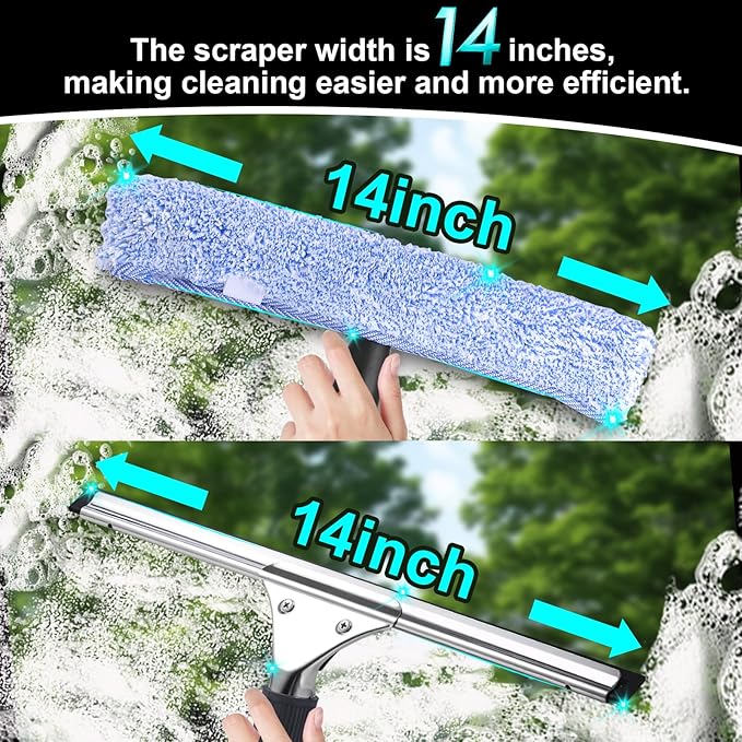 2Pack 14-Inch Multifunctional Rust Proof Window Cleaning Kit. for Shower Glass Doors, Bathroom Doors, Mirrors and Windows
