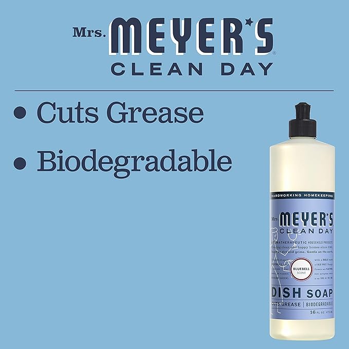 MRS. MEYER'S CLEAN DAY Liquid Dish Soap, Biodegradable Formula, Bluebell, 16 fl. oz - Pack of 6