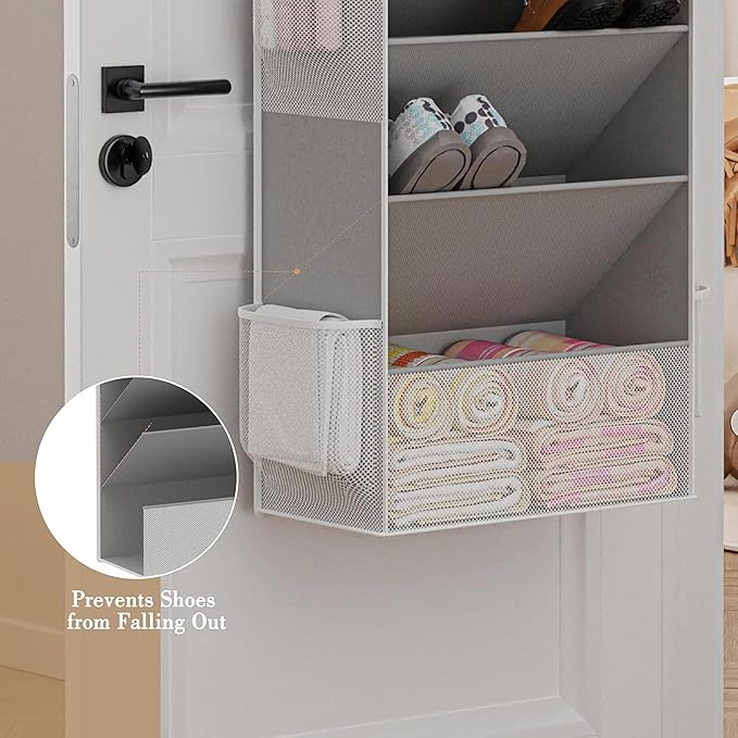 Over The Door Shoe Organizer - Shoe Rack with 8 Tiers, Sturdy Oxford Fabric Storage for Closet, Entryway, Dorm Room, Bedroom, Space Saving Holder for All Types Over The Door Organizer(Grey)