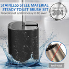 Toilet Bowl Brush and Holder, Toilet Brush with Stainless Steel Handle and Durable Bristles for Bathroom Cleaning, Automatic Closing Holder Set (Black)