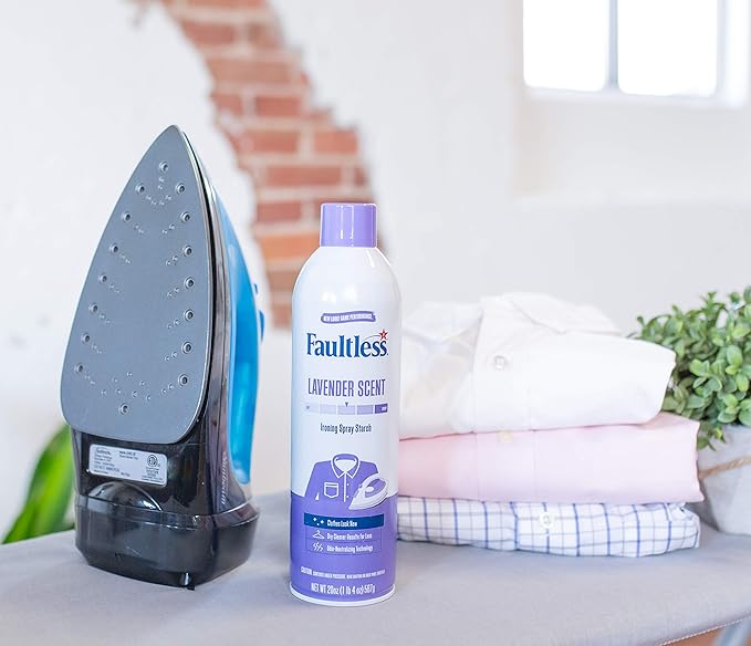 Laundry Starch Spray, Faultless Lavender Spray Starch 20 oz Cans for a Smooth Iron Glide on Clothes & Fabric Even Spray, Easy Iron Glide, No Reside (Pack of 2)