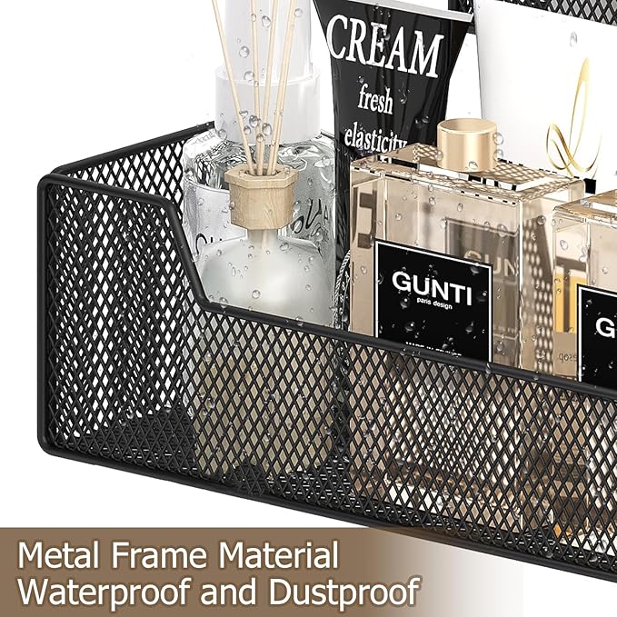 Over The Door Organizer, Metal Hanging Door Organizer with 6 Adjustable Baskets and 5 Hooks, Behind The Door Storage for Closet Cabinet Kitchen Bathroom Bedroom Pantry Organizer, Black