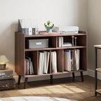 ChooChoo Record Player Stand, Turntable Stand with Vinyl Storage, Record Player Cabinet Up to 350 Albums, Cube Storage Organizer for Living Room, Walnut