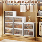 4 Tier Storage Bins with Lids, 23QT Stackable Closet Organizers and Storage with Wheels, Collapsible Storage Boxes, Foldable Plastic Storage Containers for Home,Office, Dorm Room-White