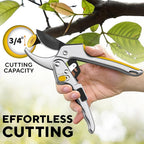 Ratchet Pruning Shears for Gardening Heavy Duty - Increases Cutting Power 3x - Perfect Ratchet Pruners for Weak Hands & Arthritis - 8” Anvil Garden Clippers - Sharp Blade for Effortless Cutting-Yellow