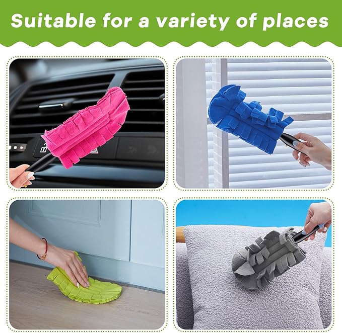 Zubebe 6 Pcs Duster Refill Reusable Fleece Duster Refills Feather Flat Dusters Multi Surface Washable Cleaning Pads Tools for Home, Blinds, Car, Pet, Furniture, Fans (Bright Color)