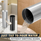 Stylish Stainless Steel Toilet Brush and Holder Set - Silver Toilet Bowl Brush and Holder with Splash Cover, Sturdy Bristles, Corrosion & Scratch Resistant - Elegant Design, Effective Deep Cleaning