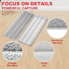 Flat Mop Pads, Reusable Mop Cleaning Refills, Microfiber Pads for BOSHENG Flat Mop or Mop Bucket System, Pack of 4 Washable 13-Inch Mop Heads - Grey
