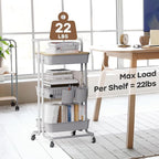 DTK 3 Tier Rolling Utility Cart with Cover Top Board, Movable Kitchen Storage Cart Trolley with Lockable Wheels, Cups, Hooks for Kitchen Bathroom Home Office Art Craft Storage and Organization(Grey)