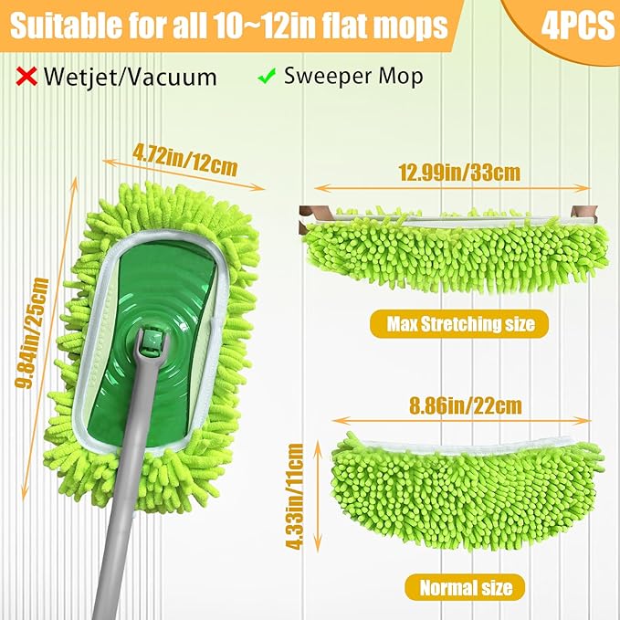 4PCS Reusable Dry Sweeping Cloths Compatible with Swiffer Sweeper Mop,Reusable Microfiber Mop Pads for Swiffer,Replacement Wet Mopping Pad Refills & Washable Dry Sweeping Cloths for Floor Cleaning