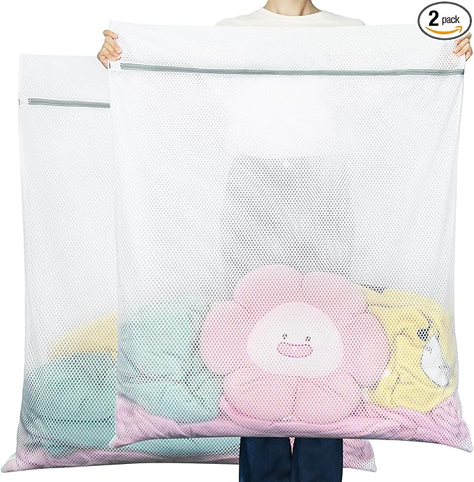Vivifying Mesh Laundry Bags, 2 Pack XXXL Extra Large Honeycomb Laundry Bags with Zipper for Washing Machine, Coats, Stuffed Toys, Blanket, Sweater, Delicates Clothes