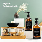 Vine Creations Amber Glass Soap Dispenser Set - Kitchen Soap Dispenser Set with Stainless Steel Pump - 16 oz Dish Soap and Hand Soap Dispensers for Bathroom with Silicone Pad & Waterproof Labels