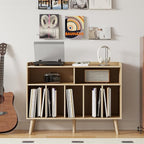 ChooChoo Record Player Stand, Turntable Stand with Vinyl Storage, Record Player Cabinet Up to 350 Albums, Cube Storage Organizer for Living Room, Natural