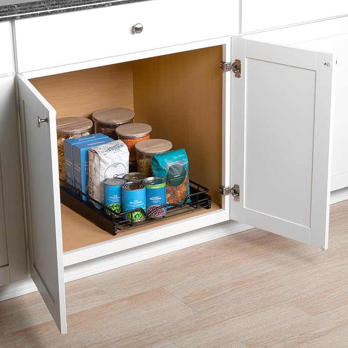 HOLDN’ STORAGE Pull Out Cabinet Organizer, Heavy Duty Caddy w/Lifetime Limited Warranty -14”W x 21”D - Requires At Least 15-1/4” Cabinet Opening, Steel Metal Cabinet Drawers Slide Out, Black