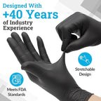 Hand-E Touch Black Nitrile Disposable Latex Free & Powder Free Gloves - 200 Count, Medium - BBQ, Tattoo, Hair Dye, Cooking & Mechanic Gloves