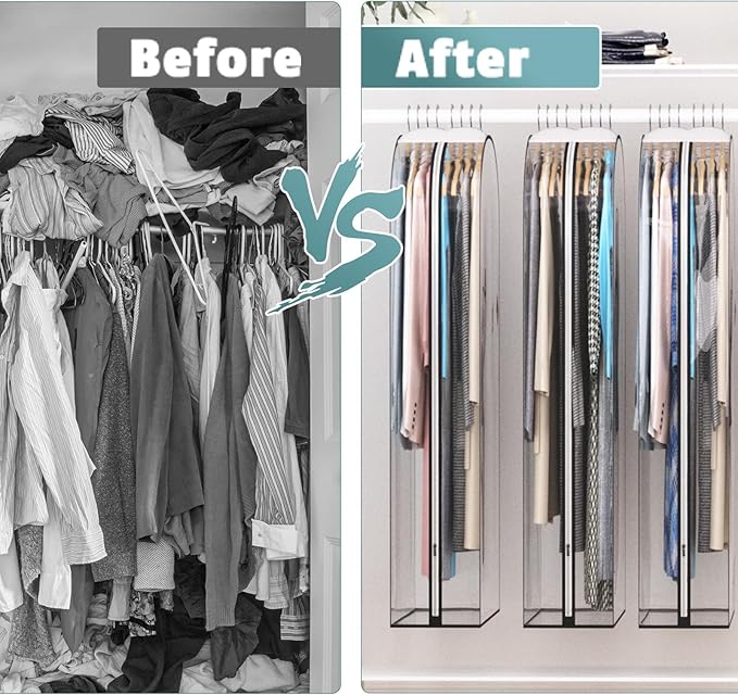 Liuoud Clear Garment Bag for Hanging Clothes 10” Gusseted, 32” Suit Bags for Open Closet Storage Plastic Clothes Cover for Coat, Dress, Shirts, Fur, Jacket, Wardrobe Protectors, 4 Pack