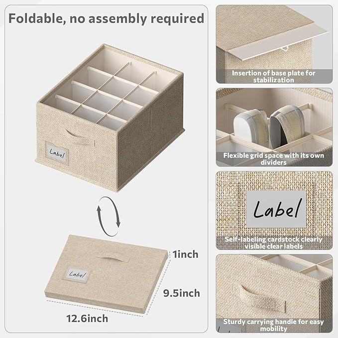 FHSQX 2 Pack Shoe Organizer for Closet,Fits up to 24 Pairs,Fabric Shoe Storage Bins,Large Shoe Box Storage Containers with Bottom Support for Shoes (Beige, (16.5 * 12.6 * 9.5) x1)
