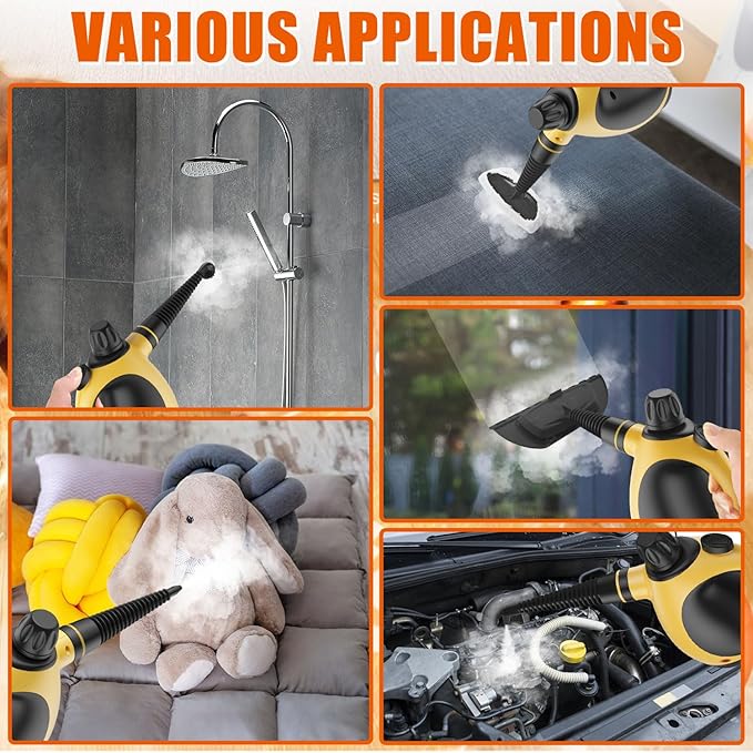 Handheld Steam Cleaner for Home - Pressurized Handheld Steamer for Cleaning with High Pressure, Chemical-Free Multi-Purpose Portable Deep Steam Cleaner for Cleaning Windows, Couch(Yellow)