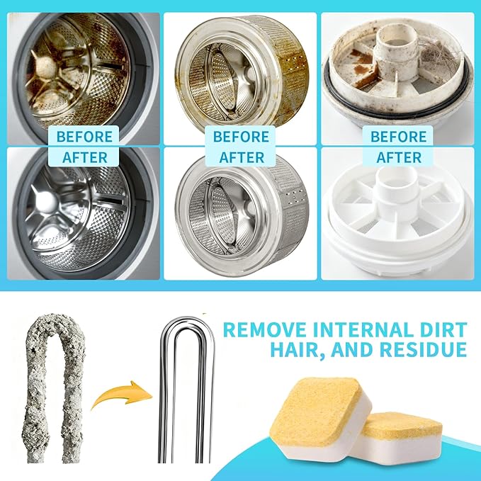 Washing Machine Cleaner Tablets - For HE Front & Top Load Washer - Eliminates Odor causing build-up,debris from drum, pipes,and filter,Septic Safe - 24 Counts/1 Year Supply