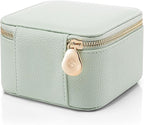 Vlando Jewelry Travel Case,Travel Jewelry Organizer with Clear Velvet Jewelry Bags Storage Zipper Pockets, Girls Women Gift Ideas for Wedding Party Thanksgiving Christmas-Light Green
