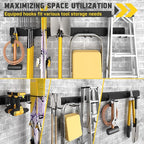 48" Garage Tool Organizer Wall Mount, Garden Tool Organizer, Garages Organizers with Adjustable Hooks, Tool Storage Rack Bearing 440lbs (3 Racks, 9 Hooks)
