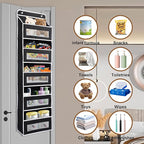 Over the Door Organizer Storage, 5 Shelf Storage with Large Pockets, Anti Tilt 44 lbs Heavy Duty Behind Door Organizer with Clear Window for Bedroom, Pantry, Bathroom, Nursery(Black)