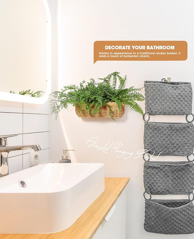 AceList Wall Hanging Basket, Boho Style Hand-Woven Hanging Storage Baskets - Set of 3, Ideal for Boho Room Decor, Kitchen, Garden, and Living Room