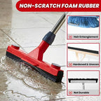 Floor Squeegee with 2 Replaceable Heads – 17'' EVA Foam Blade for Uneven Surfaces, 62'' Long Handle, Built-in Towel Clip, Non-Scratch Heavy Duty Squeegee Broom for Garage, Window, Tile, Patio & Shower