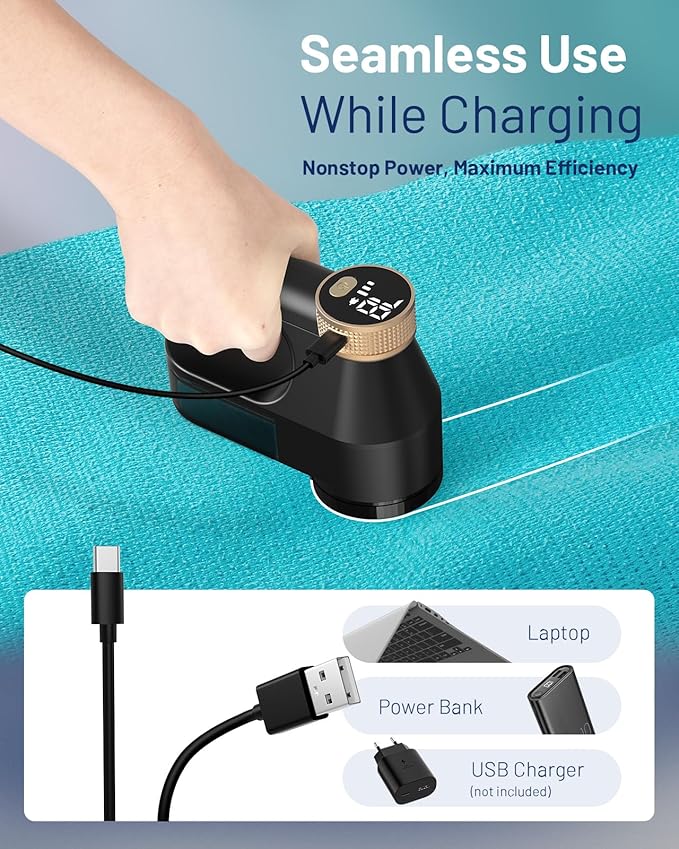 BEAUTURAL Fabric Shaver, Rechargeable Lint Remover, Electric Portable Sweater Defuzzer with 3 Speeds, 6 Leaf Blades, Digital LED Display, Remove Pilling for Clothes, Furniture, Sweater, Couch, Blanket