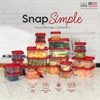 IRIS USA 44 PC Plastic Food Storage Containers With Lids | 22 Meal Prep Containers & 22 Lids| Leftovers Office Lunch Snack Fruit, Microwave Dishwasher Freezer Safe, BPA Free, Clear/Red