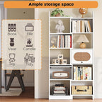 IRONCK 6 Tier Bookshelf and Bookcase with 2 Rattan Design Flip-top Storage Cabinets, 8 Cube Bookcases Display Storage Shelves Organizer for Living Room, 35.4" White