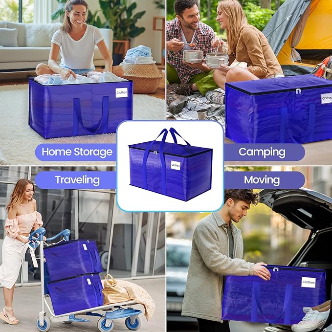 FabSpace Moving Storage Bags, Moving Supplies Packing Boxes for Moving, Camping, College Dorm Room Essentials for Girls, Blue Tote Bags, Heavy-Duty Storage Bins With Lids And Zippers, 125L 8Pack