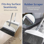 Broom with Dustpan Combo Set, 2 in 1 Broom and Dustpan Set with Long Handle, Upright 180° Rotating Broom with Brush and Lightwight Dust Pans for Home Kitchen Room Office Lobby Floor Cleaning，White