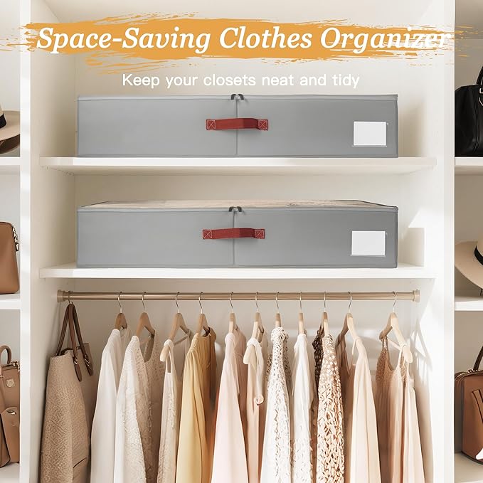 Criusia Under Bed Storage Bins with Clear PVC Lids – 2 Pack Large Underbed Organizers with Heavy-Duty Handles, Reinforced with 800G PP Panels & 80G Non-Woven Fabric – Waterproof & Foldable, Gery