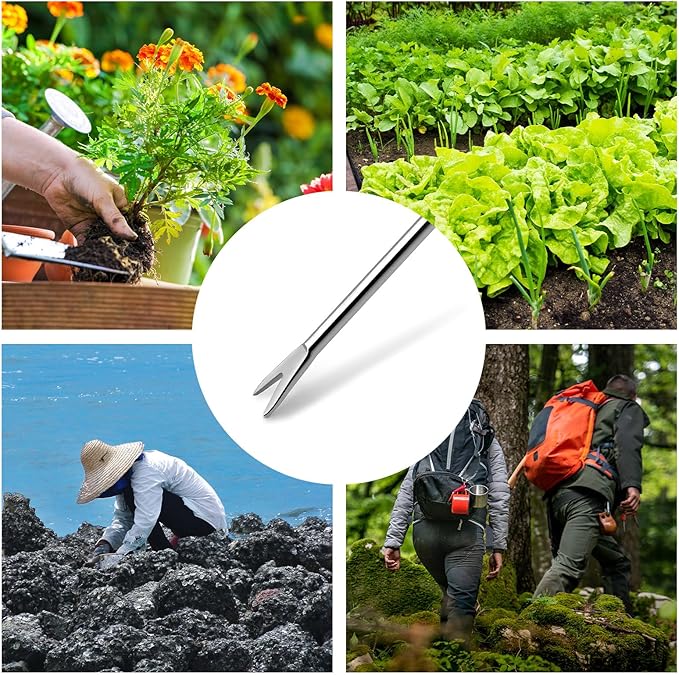 Metal Hand Cultivator Garden Tool with Wooden Handle，Manual Pitch Fork，Weed Digger Hand Tool (StyleA- 1 Pointed)