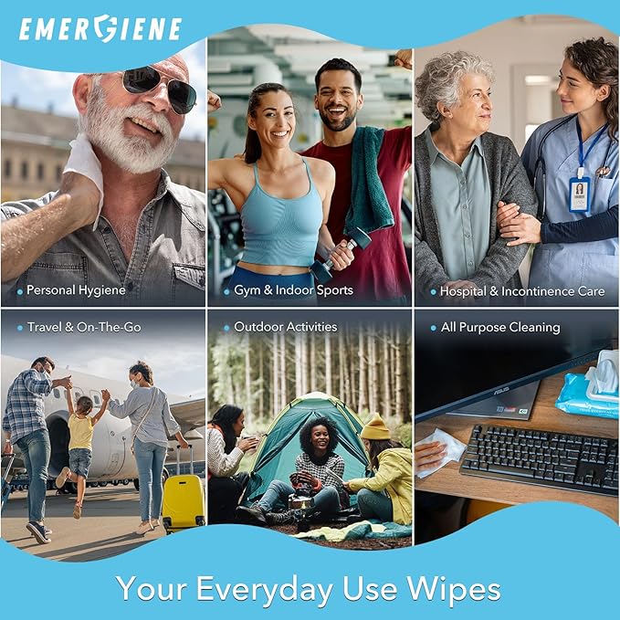 Disposable Adult Washcloths Wet Wipes - 300 Count, 6 Packs, Rinse Free, Enriched with Aloe & Vitamin E, Perfect for Home, Clinic & Hospital, Gym, Camping, Outdoor, Incontinence Cleansing