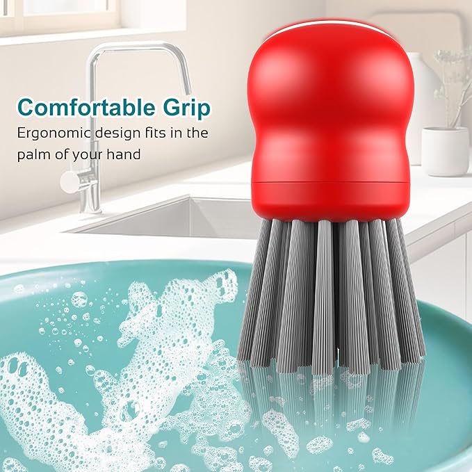 Mini Dish Brush for Cleaning Chicken Shredder, Palm Brush Dish Scrubber with Ergonomic Grip, Kitchen Brush for Washing Dishes, Pans, Pots, Sink (1, Red)