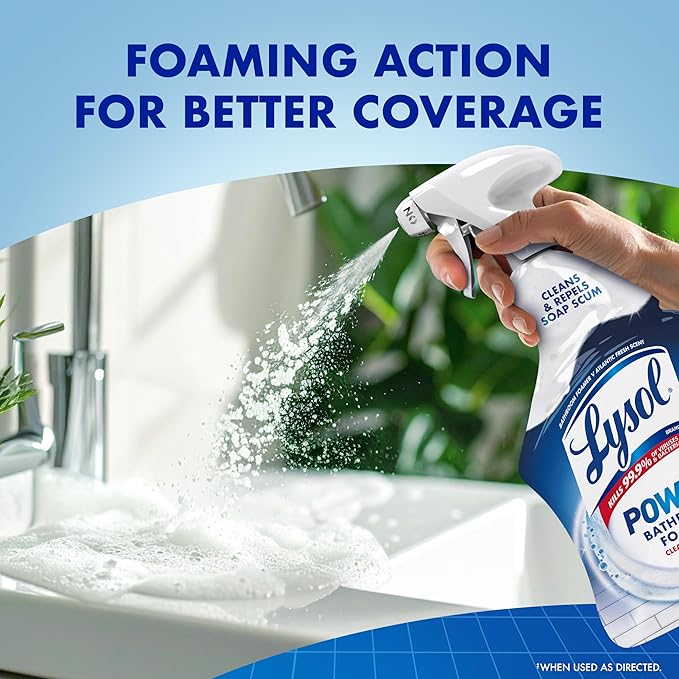 Lysol Power Foaming Bathroom Cleaner, Multipurpose Cleaner For Showers, Bathtubs, Sinks, Disinfectant Spray Kills 99.9% Of Germs, Zero Bleach Cleaning Spray, 32 Oz.