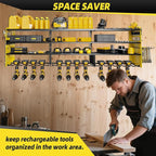 Power Tool Organizer Wall Mount with 12-Drill Holders-800Lbs Load Heavy Duty Metal 4-Layers Garage Storage and Organization with Side-Plates Adjustable Battery Tools Rack Utility Racks Gifts for Men