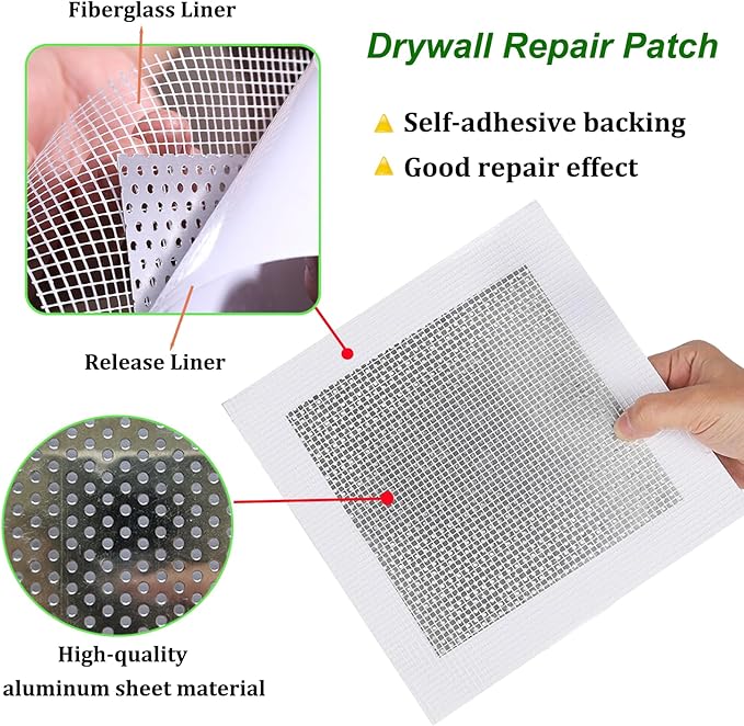 10 Pcs 2/4/6 Inch Wall Patch Repair,Drywall Patch Self-Adhesive Mesh Drywall Patch and Fiberglass Repair Kit,Aluminum Heavy Duty Dry Wall Mesh Hole Repair Patch for Drywall Plasterboard