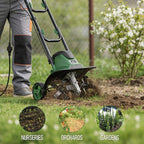 14" Electric Garden Tiller, 8.7" Tilling Depth Cord Cultivator with Foldable Handle & Adjustable Wheels for Soil Cultivation