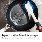 OXO Good Grips Dish Brush, Nylon Bristles with Built-in Scraper, Safe for Non-Stick Cookware, Non-Slip Handle, Dishwasher Safe