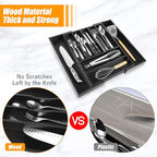 Bellsal Large Premium Bamboo Silverware Organizer - Expandable Utensil Drawer Organizer - 17"x19.6" Utensil Holder and Cutlery Tray with Grooved for Kitchen Flatware and Utensils(7-9 Slot, Black)