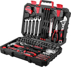 DEKOPRO Tool Set:158 Piece Home Tool Kit, Household Basic Repair Tool Set Comes with Plastic Storage Case-Red